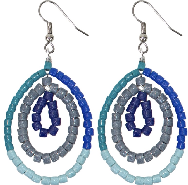 Recycled Glass Earrings Ombre Blue