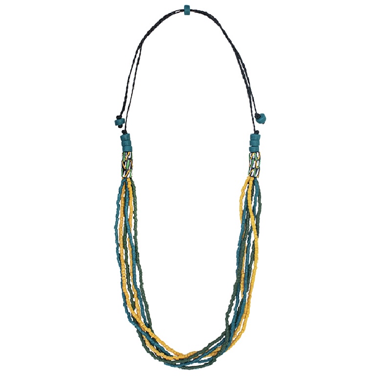 Recycled Glass Beads Regal Necklace Mustard