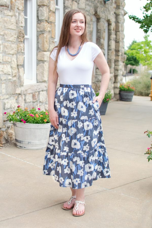 WomensSkirtTieredPaintedFloralCharcoalLifestyle