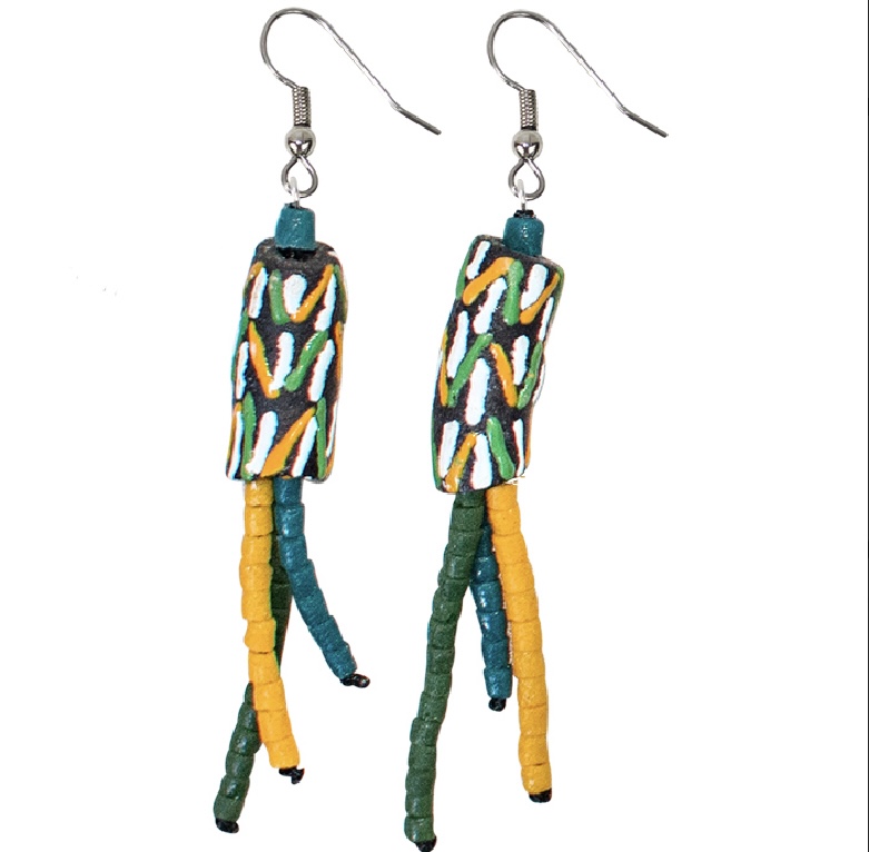 Recycled Glass Regal Earrings- Mustard