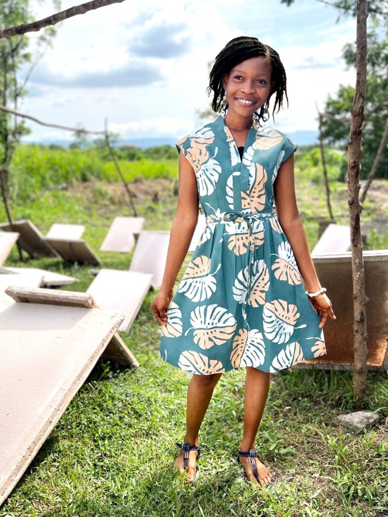 Retro Dresses -Monstera Sage Organic Cotton