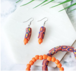 Recycled Glass Earrings- Hand Painted Carousel Tangerine
